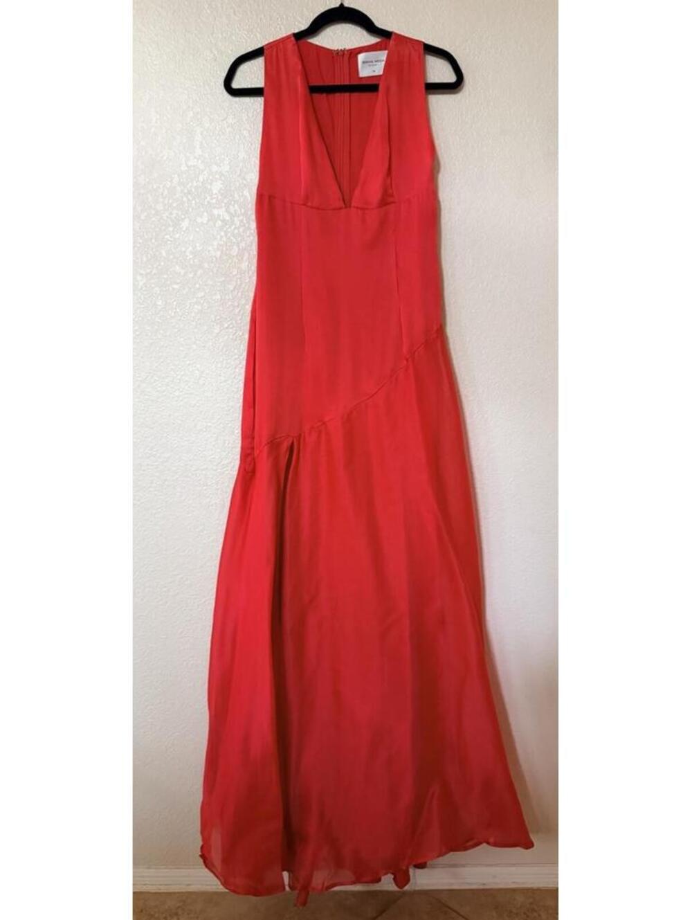 New Sonya Moda Alma Plunge Bias Cut Silk Organza Gown In Lola Red Size M $420 - Picture 6 of 13